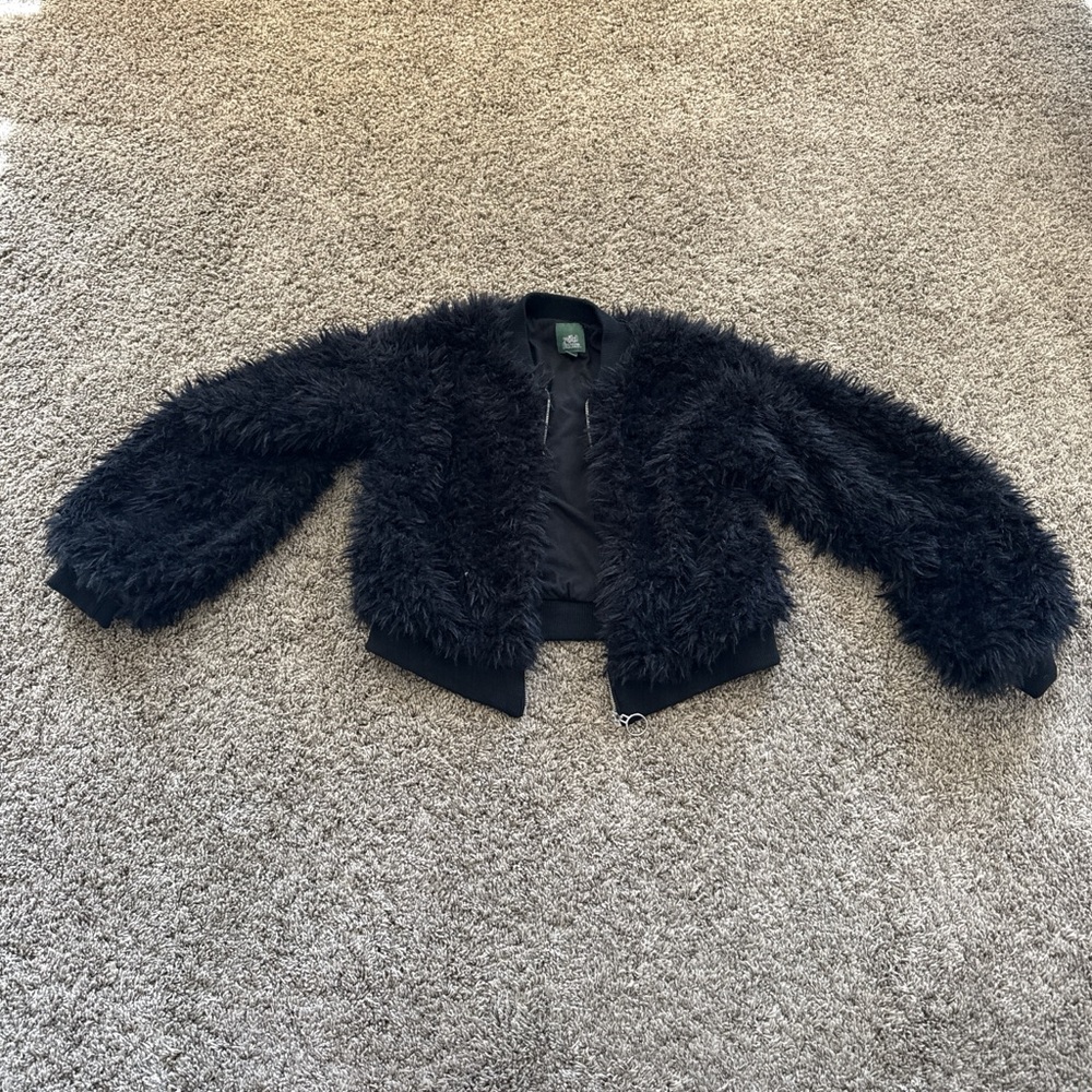 Black Fuzzy Bomber Jacket